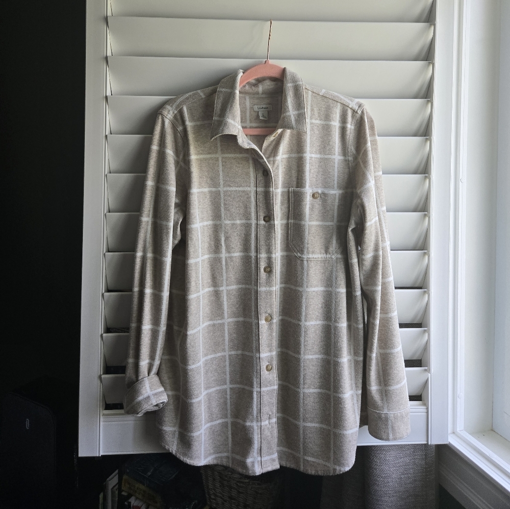 L.L. Bean Beige Plaid Button Down Shirt